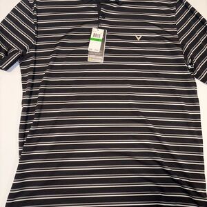 Callaway Black and White Striped Polo Shirt